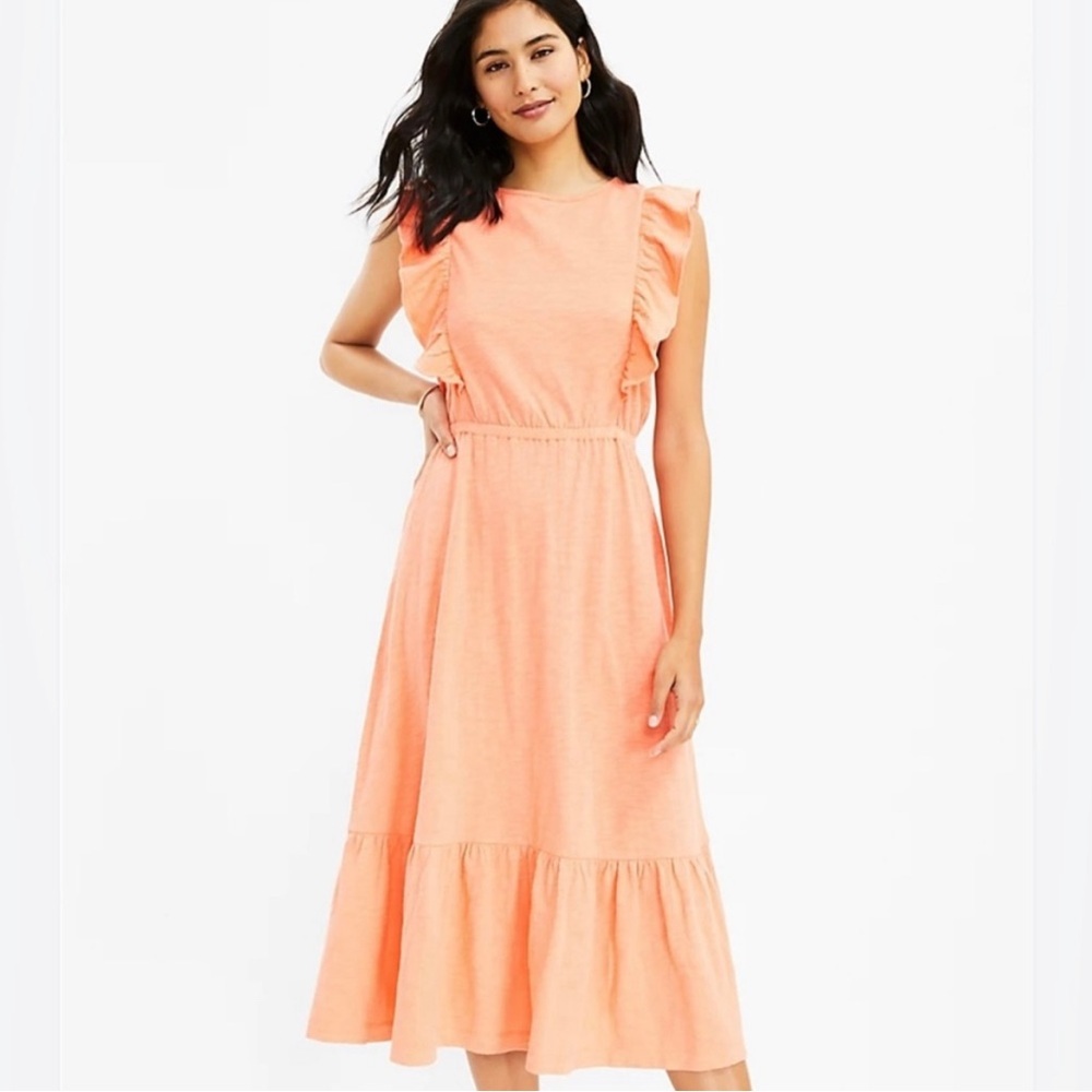 Loft | Flutter Sleeve Ruffle Hem Midi Dress - image 1